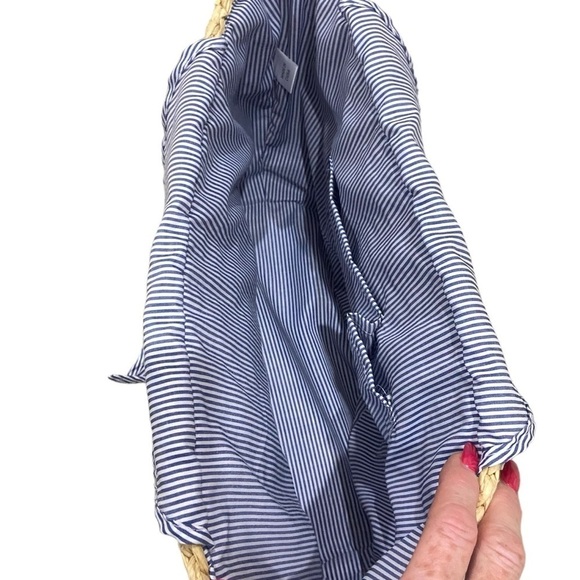 Summer casual basket handbag navy straps lined blue stripe internal pockets - Picture 6 of 10